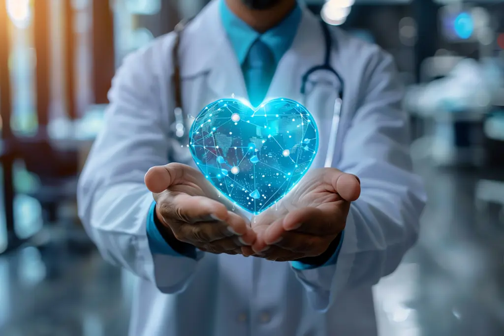 doctor hospital with hologram heart ai generated